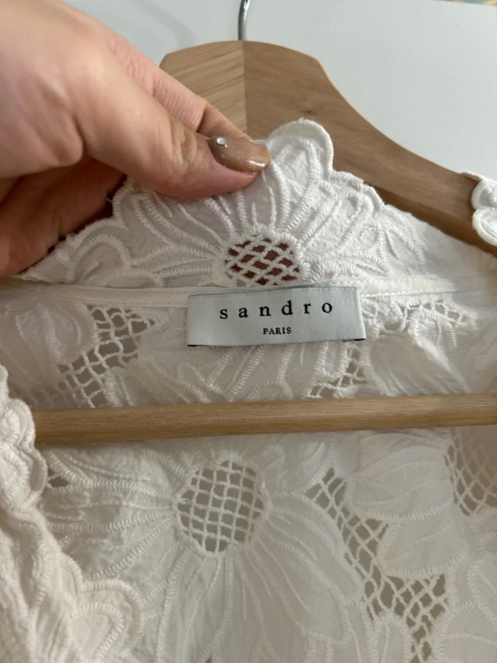 Sandro Azalee Lace Eyelet Ruffle V-Neck Blouse - Picture 5 of 8